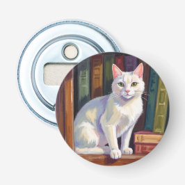 Witte kat tekening button flesopener