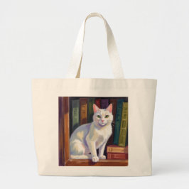 Witte kat tekening grote tote bag
