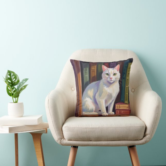 Witte kat tekening kussen (Stoel)