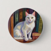 Witte kat tekening ronde button 5,7 cm (Voorkant)