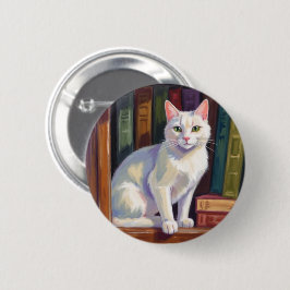 Witte kat tekening ronde button 5,7 cm