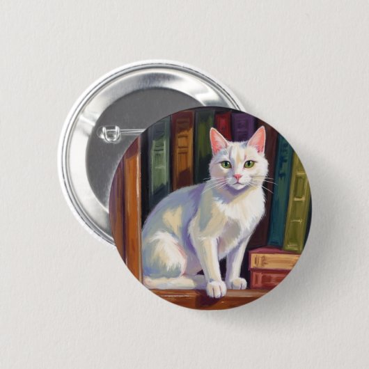 Witte kat tekening ronde button 5,7 cm (Voorkant /achterkant)