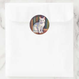Witte kat tekening ronde sticker