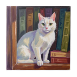 Witte kat tekening tegeltje