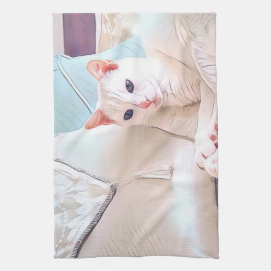 Witte kat theedoek (Verticaal)