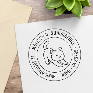 Witte Kat Uitrekken Rond Adres Rubberstempel
