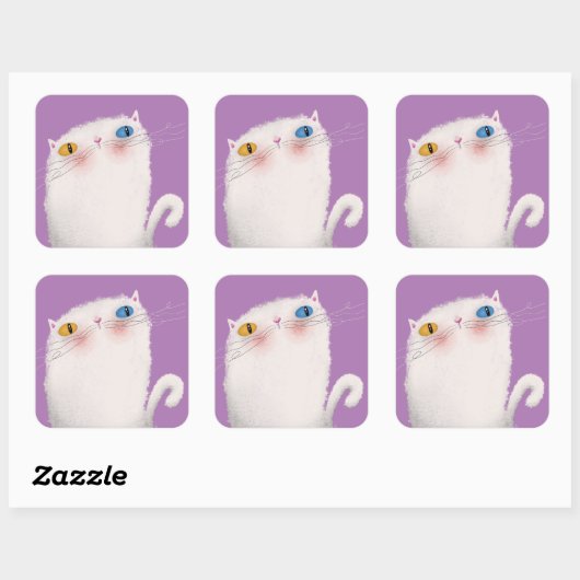 Witte kat vierkante sticker (Vel)