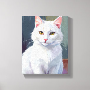 Witte Kat Waterverf Kat Huisdier Schilderij Canvas Afdruk