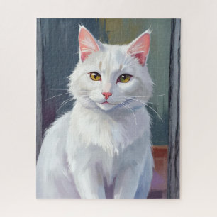 Witte Kat Waterverf Kat Huisdier Schilderij Legpuzzel