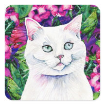 Witte kat Waterverf Square Sticker