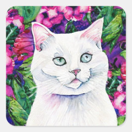 Witte kat Waterverf Square Sticker