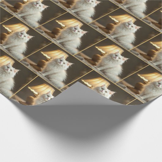 Witte kat zit in warme lamp cadeaupapier (Hoek)