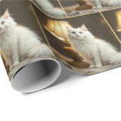Witte kat zit in warme lamp cadeaupapier (Rol Hoek)