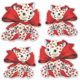 Witte katje Kat Met harten Vintage Valentijnsdag K Sticker