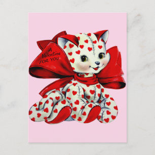 Witte katje met hart Valentijnse kunst Briefkaart