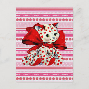 Witte katje met hart Valentijnse kunst Briefkaart