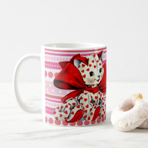 Witte katje met hart Valentijnse kunst Koffiemok