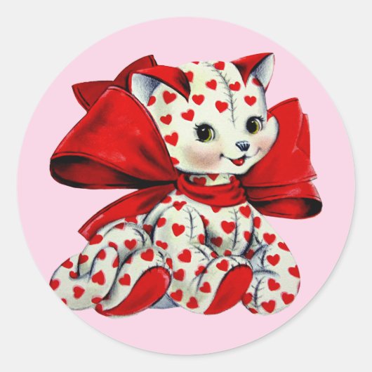 Witte katje met hart  Valentijnse kunst Ronde Sticker (Voorkant)