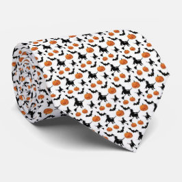 Witte katten en Skelton Print Halloween Stropdas