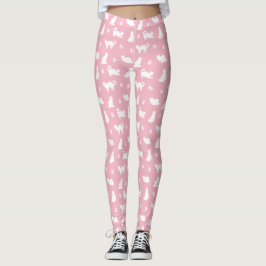 Witte katten en verfdrukken op roze leggings