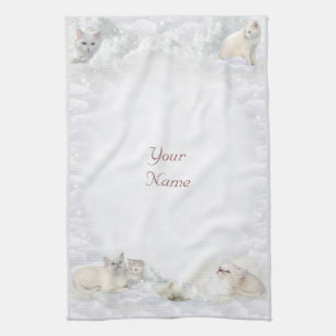 Witte katten met jouw naam theedoek