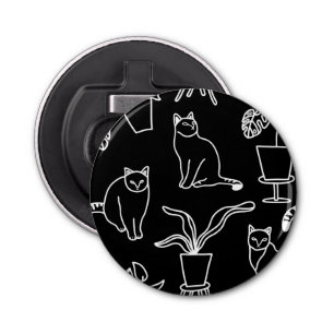Witte katten op zwart button flesopener