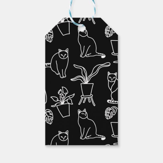 Witte katten op zwart cadeaulabel (Voorkant)