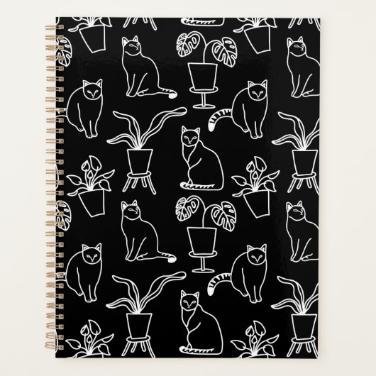 Witte katten op zwart planner (Voorkant)