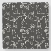 Witte katten op zwart stenen onderzetter (Voorkant)