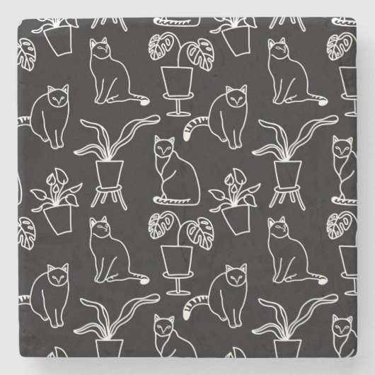 Witte katten op zwart stenen onderzetter (Voorkant)