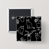 Witte katten op zwart vierkante button 5,1 cm (Voorkant /achterkant)