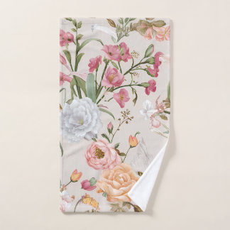 Witte katten Roze rozen Bloemmotief Handdoek