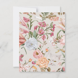 Witte katten Roze rozen Bloemrijke platte bedankka Bedankkaart