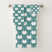 Witte kattenkop Silhouette Design Bath-handdoekset Bad Handdoek (Insitu)
