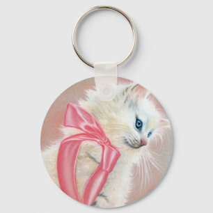 Witte kattenroze sleutelhanger