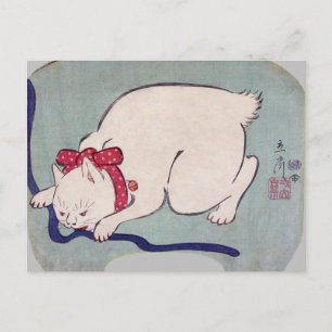 Witte kattenspel met een string, Hiroshige Briefkaart