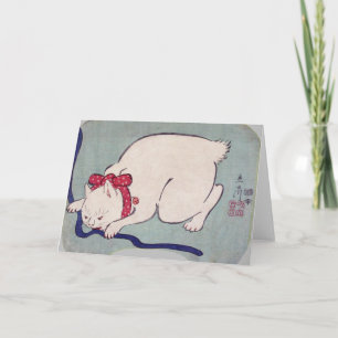 Witte kattenspel met een string, Hiroshige Kaart