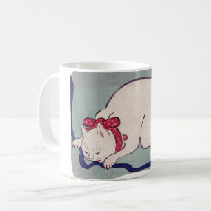 Witte kattenspel met een string, Hiroshige Koffiemok