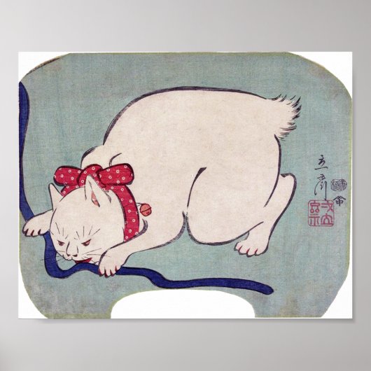 Witte kattenspel met een string, Hiroshige Poster (Voorkant)