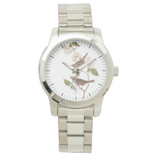 Witte keel Sparrow Vogelhorloge Horloge