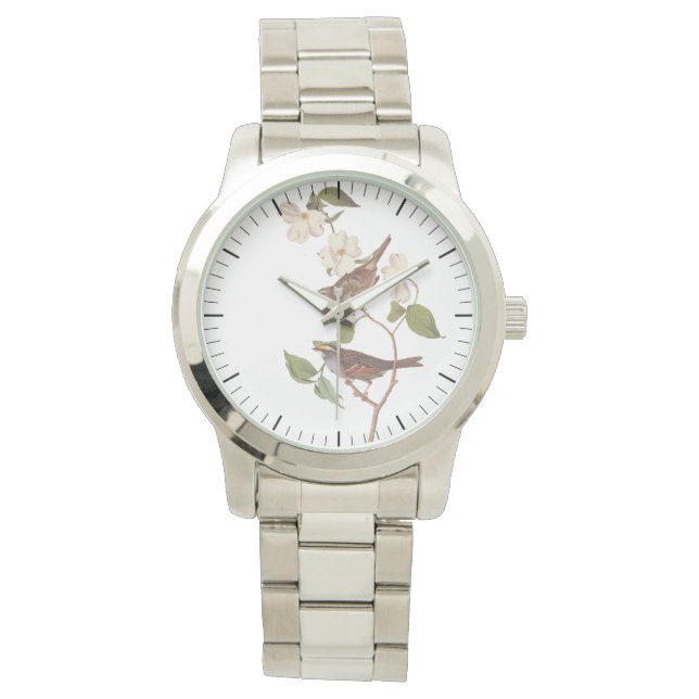 Witte keel Sparrow Vogelhorloge Horloge (Voorkant)