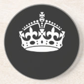 Witte Keep Calm Kroon op Zwart Zandsteen Onderzetter (Voorkant)