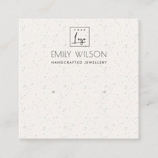 WITTE KERAMISCHE TEXTURE STUD EARRING DISPLAY LOGO VIERKANTE VISITEKAARTJE (Voorkant)