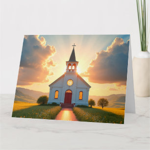 Witte kerk in een landelijk weiland kaart
