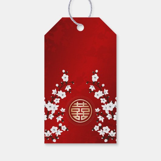 Witte Kersenbloesem Chinese bruiloft Cadeaulabel (Achterkant)