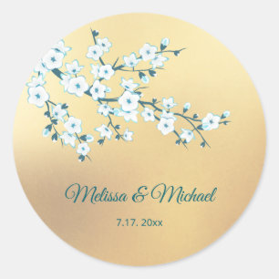 Witte Kersenbloesem Goud Ronde Sticker