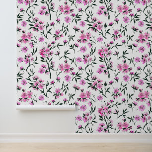 Witte kersenbloesem op wit behang