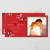 Witte kersenbloesems Dubbel geluk Aziatische foto Save The Date (Voorkant / Achterkant)