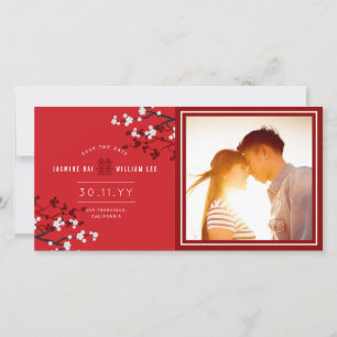 Witte kersenbloesems Dubbel geluk Aziatische foto Save The Date