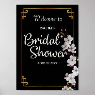 witte Kersenbloesems & gouden Frame Bruidsdouche Poster